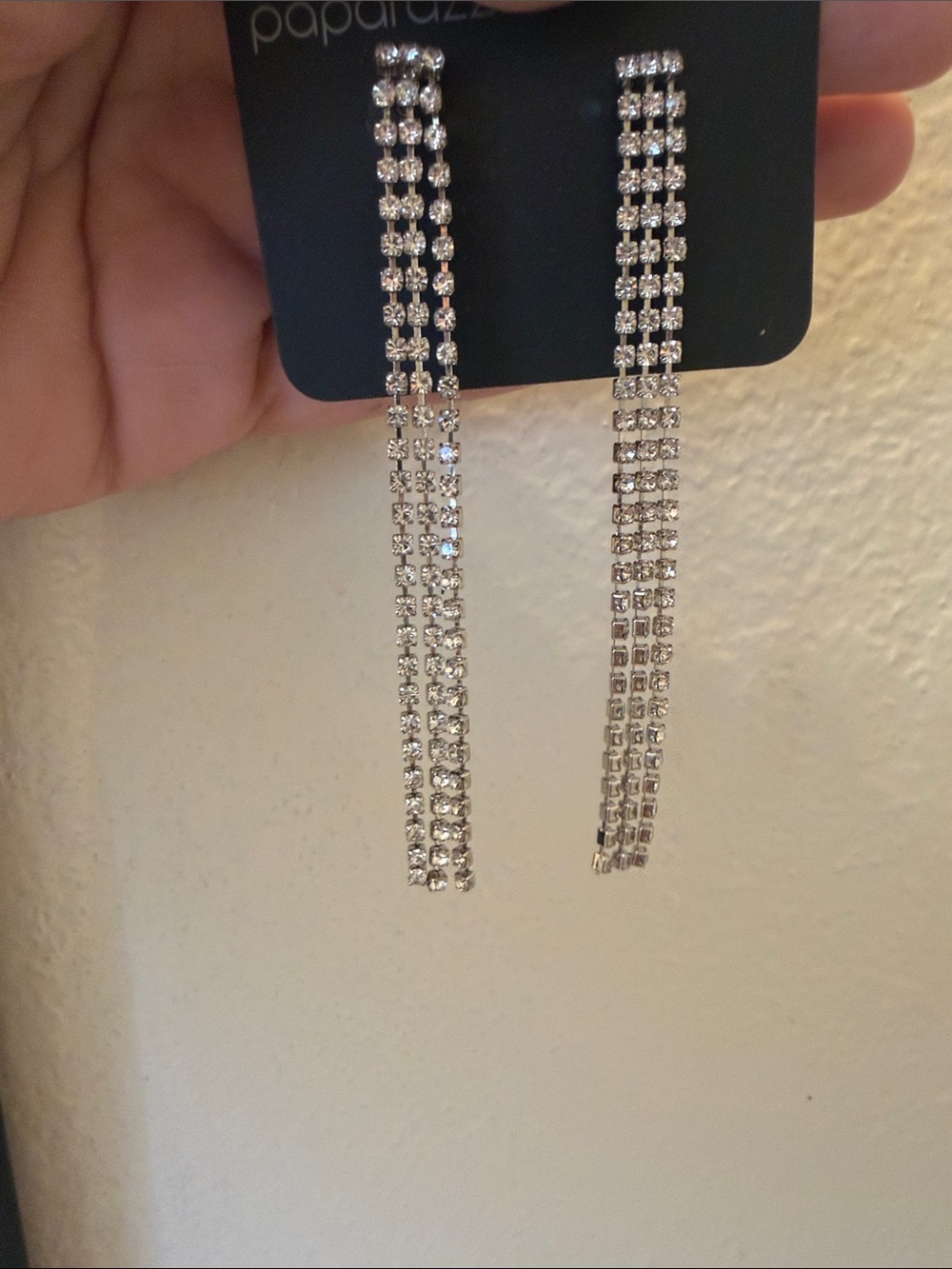 Paparazzi Silver Crystal Multi-Strand Fringe Earrings
